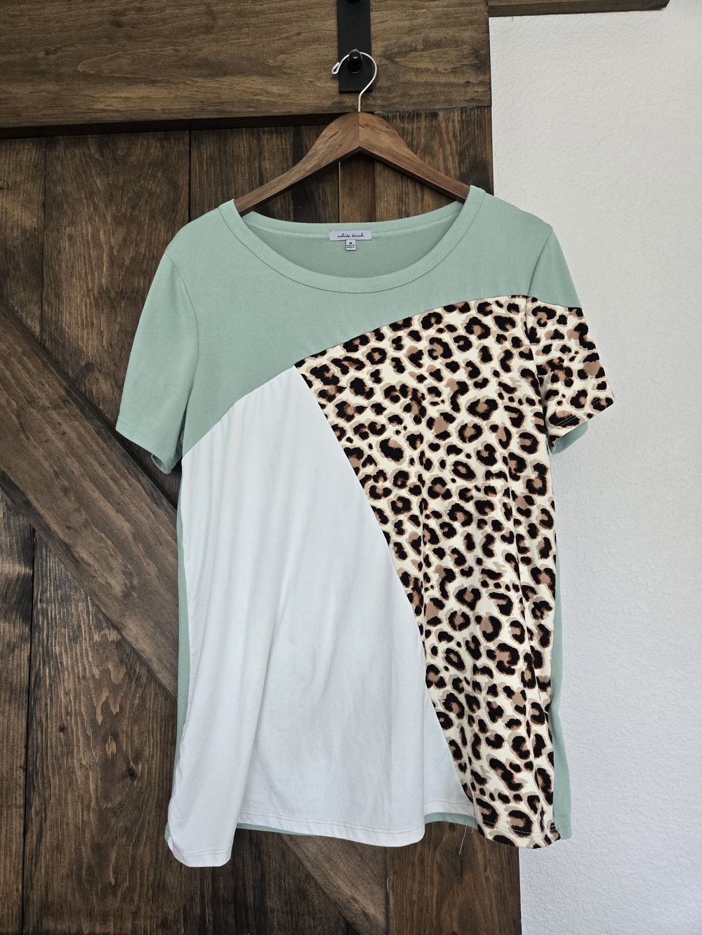 white birch Mint, Cream & Leopard Short Sleeve Colorblock Top